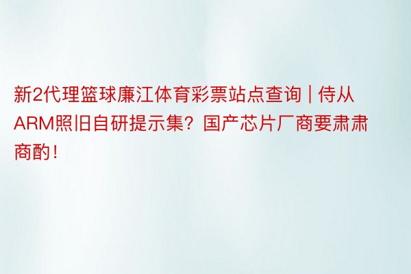 新2代理篮球廉江体育彩票站点查询 | 侍从ARM照旧自研提示集？国产芯片厂商要肃肃商酌！