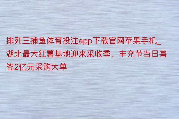 排列三捕鱼体育投注app下载官网苹果手机_湖北最大红薯基地迎来采收季，丰充节当日喜签2亿元采购大单